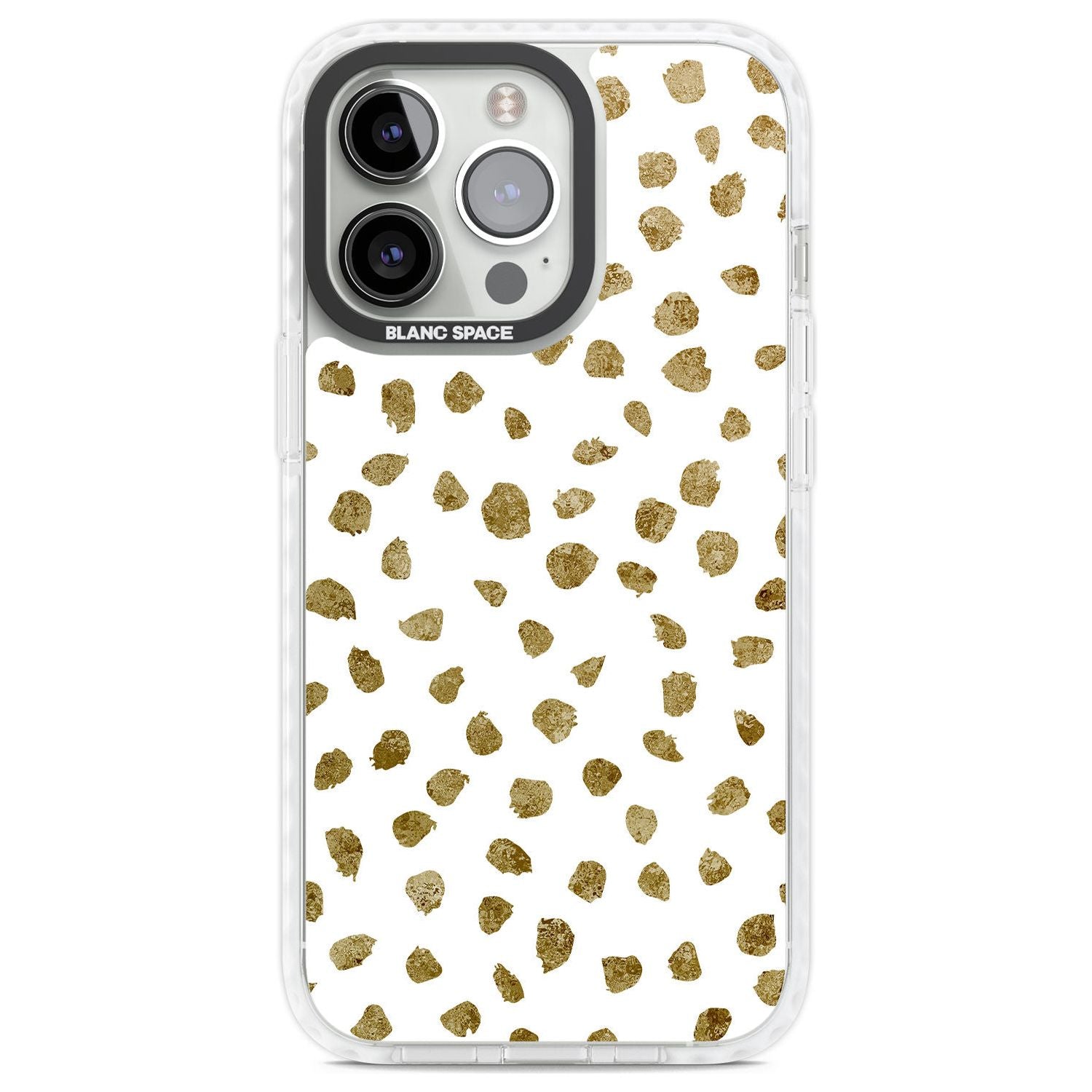 Gold Look on White Dalmatian Polka Dot Spots Phone Case iPhone 13 Pro / Impact Case,iPhone 14 Pro / Impact Case,iPhone 15 Pro Max / Impact Case,iPhone 15 Pro / Impact Case Blanc Space