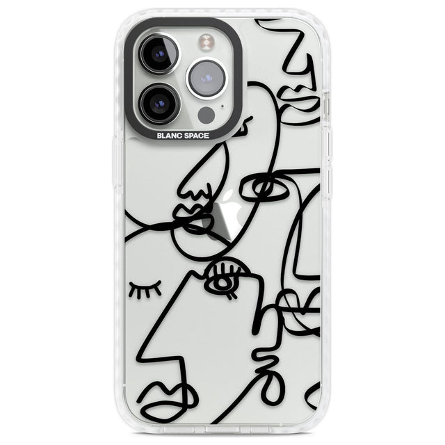 Abstract Continuous Line Faces Black on Clear Phone Case iPhone 13 Pro / Impact Case,iPhone 14 Pro / Impact Case,iPhone 15 Pro Max / Impact Case,iPhone 15 Pro / Impact Case Blanc Space