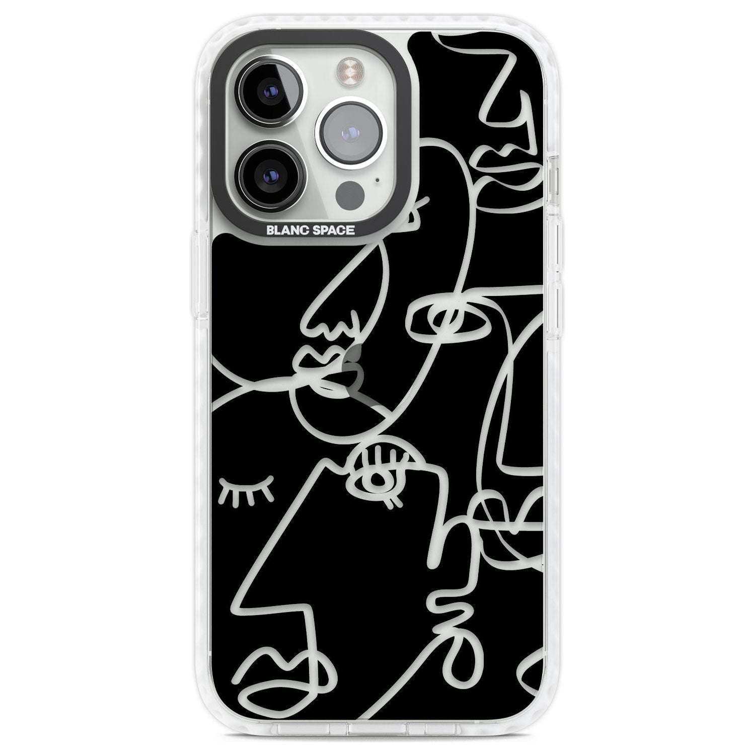 Abstract Continuous Line Faces Clear on Black Phone Case iPhone 13 Pro / Impact Case,iPhone 14 Pro / Impact Case,iPhone 15 Pro Max / Impact Case,iPhone 15 Pro / Impact Case Blanc Space