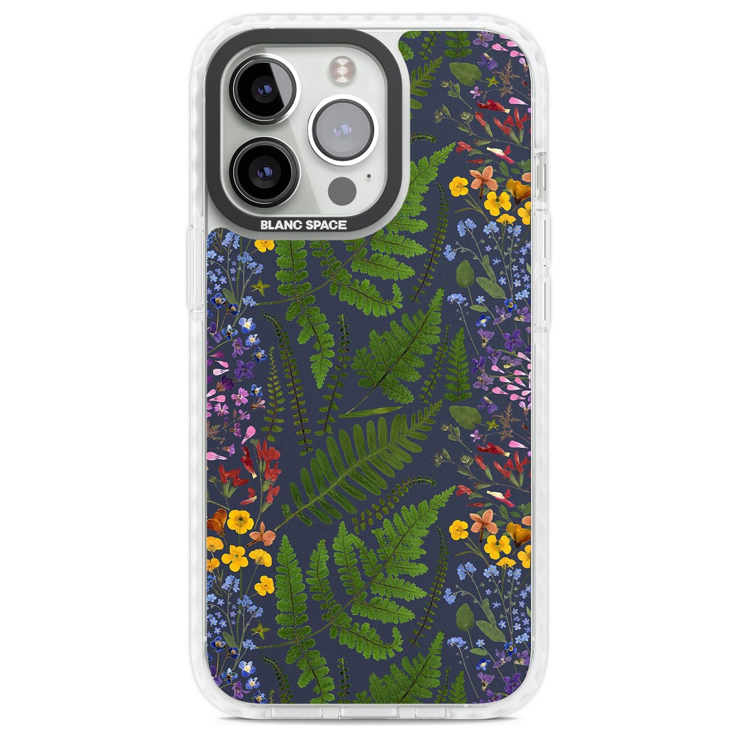 Busy Floral and Fern Design - Navy Phone Case iPhone 13 Pro / Impact Case,iPhone 14 Pro / Impact Case,iPhone 15 Pro Max / Impact Case,iPhone 15 Pro / Impact Case Blanc Space