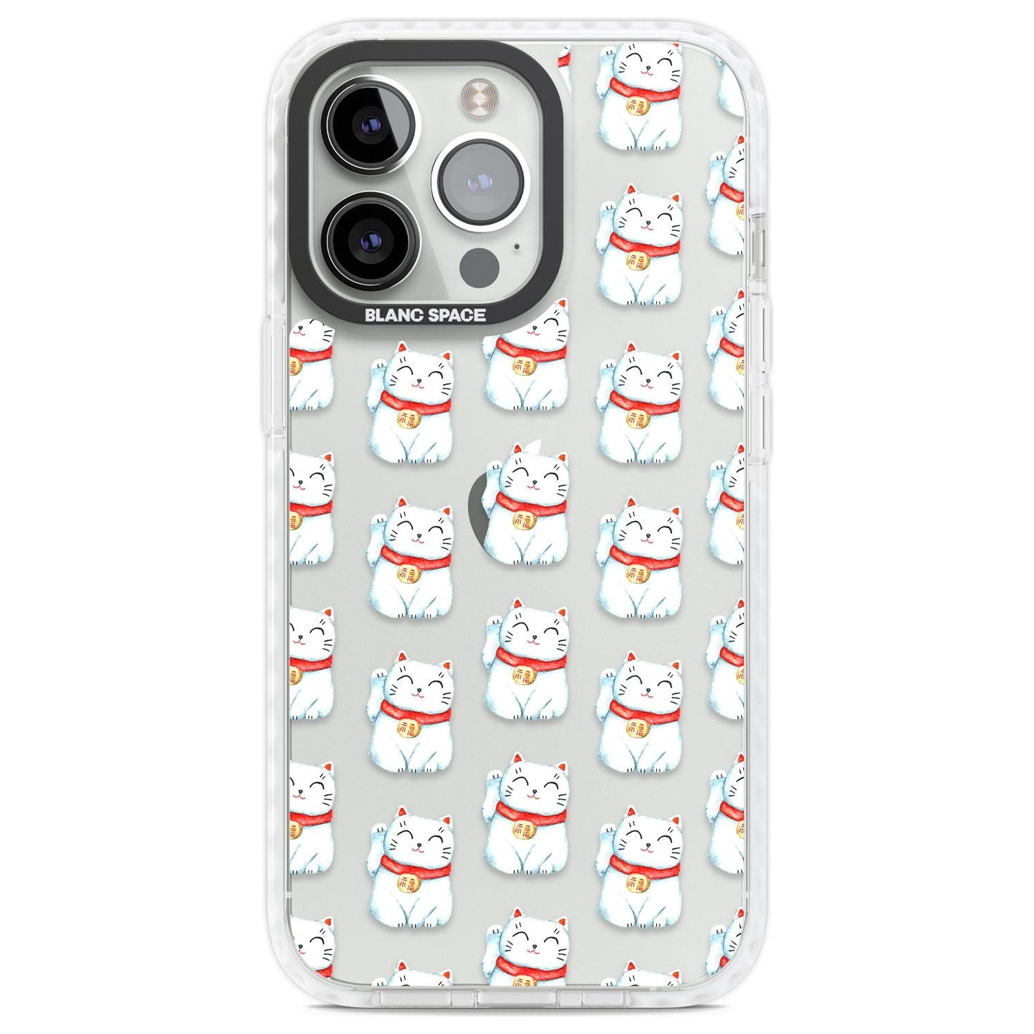 Lucky Cat Maneki-Neko Japanese Pattern Phone Case iPhone 13 Pro / Impact Case,iPhone 14 Pro / Impact Case,iPhone 15 Pro Max / Impact Case,iPhone 15 Pro / Impact Case Blanc Space