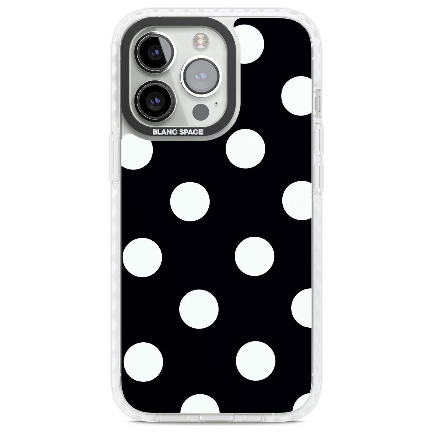 Chic Black Polka Dot Phone Case iPhone 13 Pro / Impact Case,iPhone 14 Pro / Impact Case,iPhone 15 Pro / Impact Case,iPhone 15 Pro Max / Impact Case Blanc Space