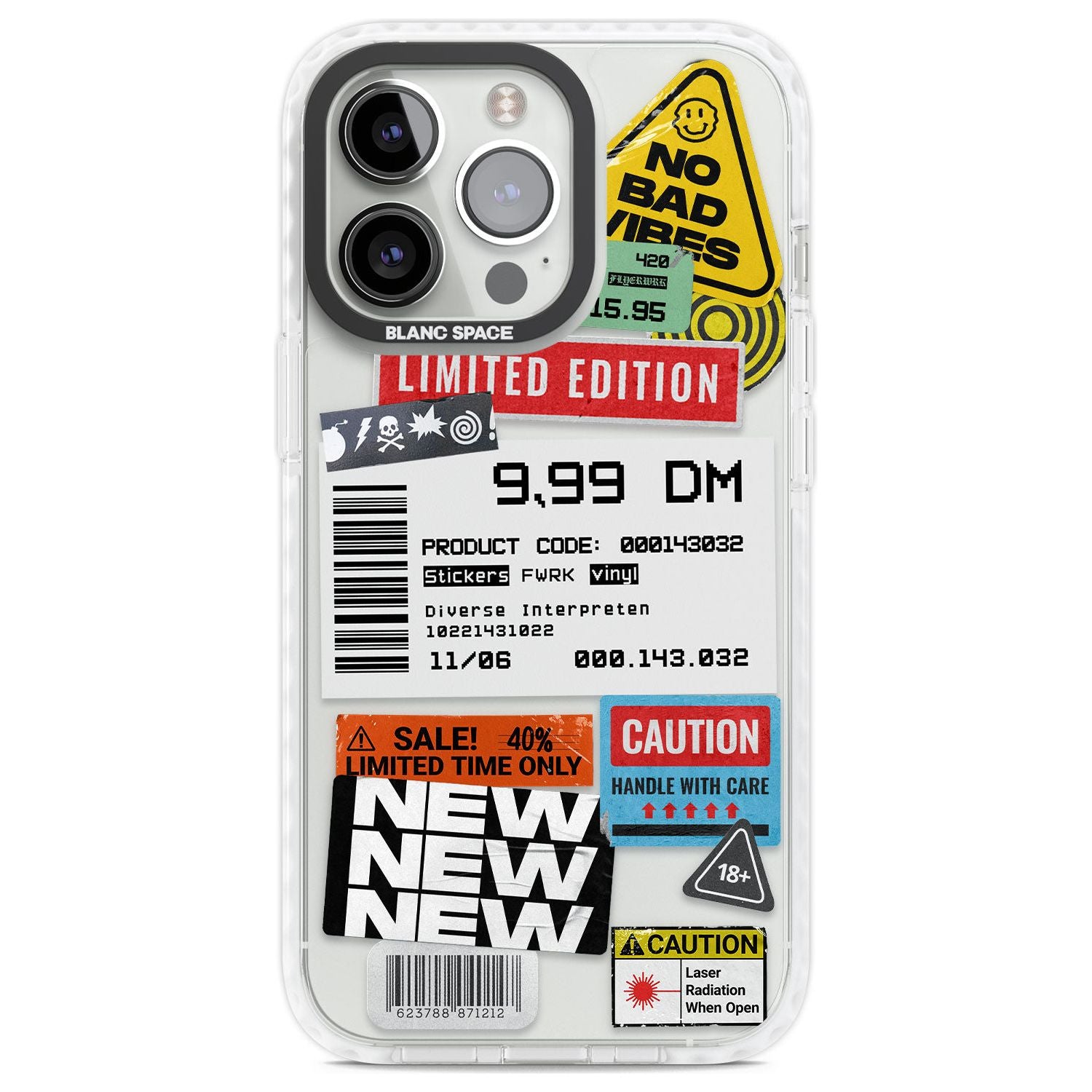 Barcode Sticker Mix Phone Case for iPhone 14 Pro