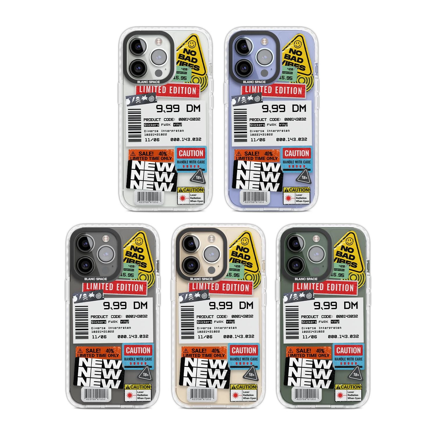 Barcode Sticker Mix Phone Case for iPhone 14 Pro