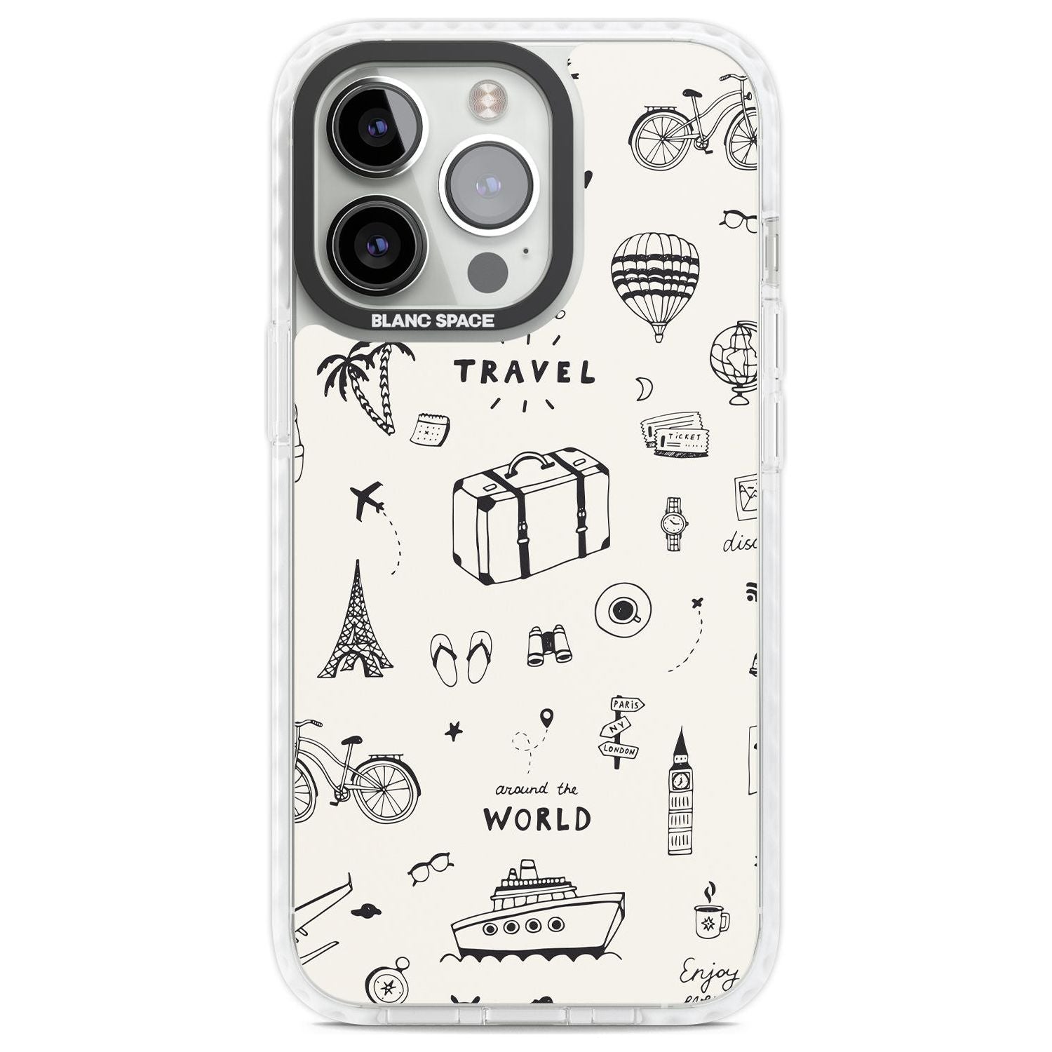 Cute Travel Pattern, White on Phone Case iPhone 13 Pro / Impact Case,iPhone 14 Pro / Impact Case,iPhone 15 Pro / Impact Case,iPhone 15 Pro Max / Impact Case Blanc Space