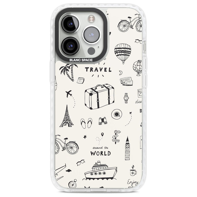 Cute Travel Pattern, White on Phone Case iPhone 13 Pro / Impact Case,iPhone 14 Pro / Impact Case,iPhone 15 Pro / Impact Case,iPhone 15 Pro Max / Impact Case Blanc Space