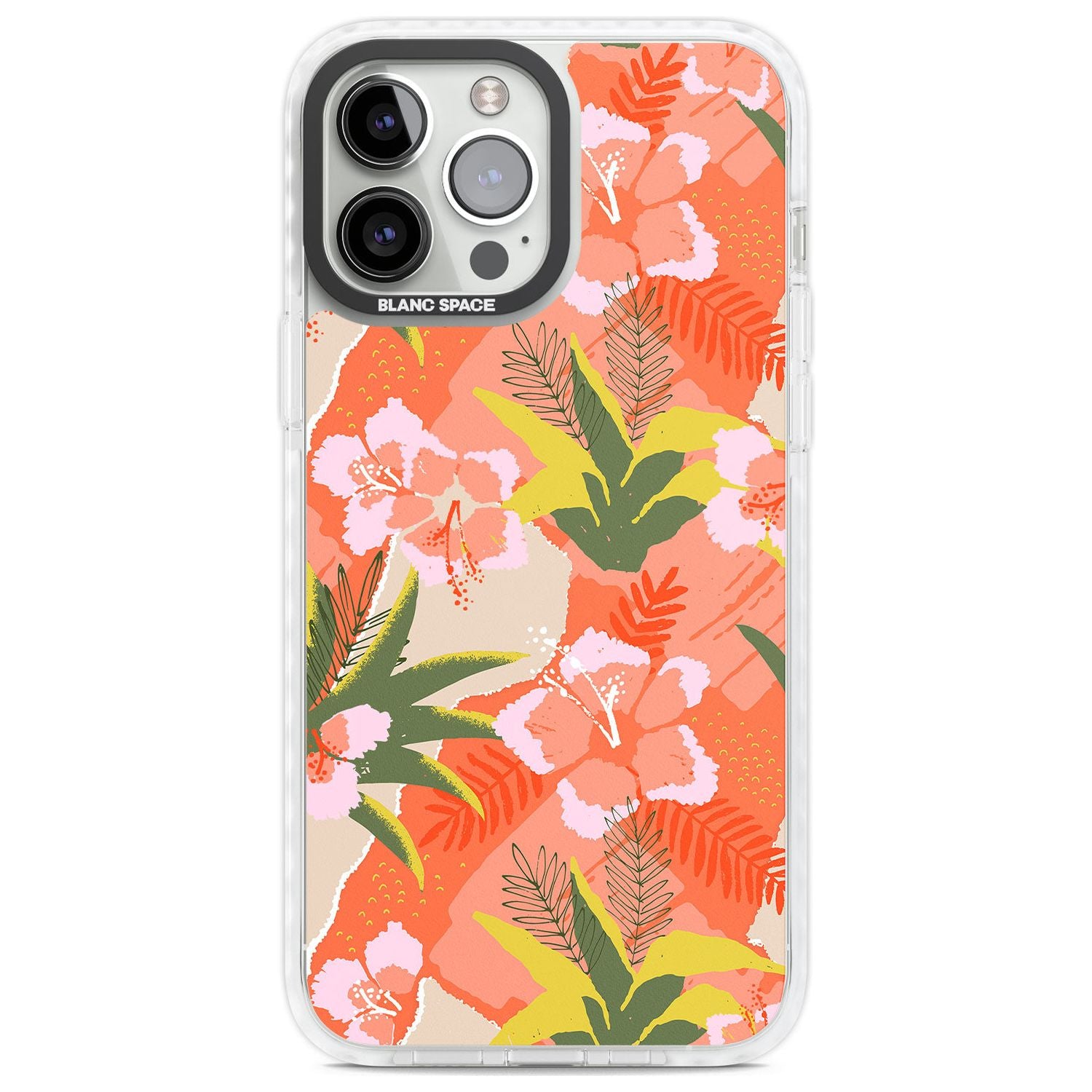 Hawaiian Flowers Abstract Pattern Phone Case iPhone 13 Pro Max / Impact Case,iPhone 14 Pro Max / Impact Case Blanc Space