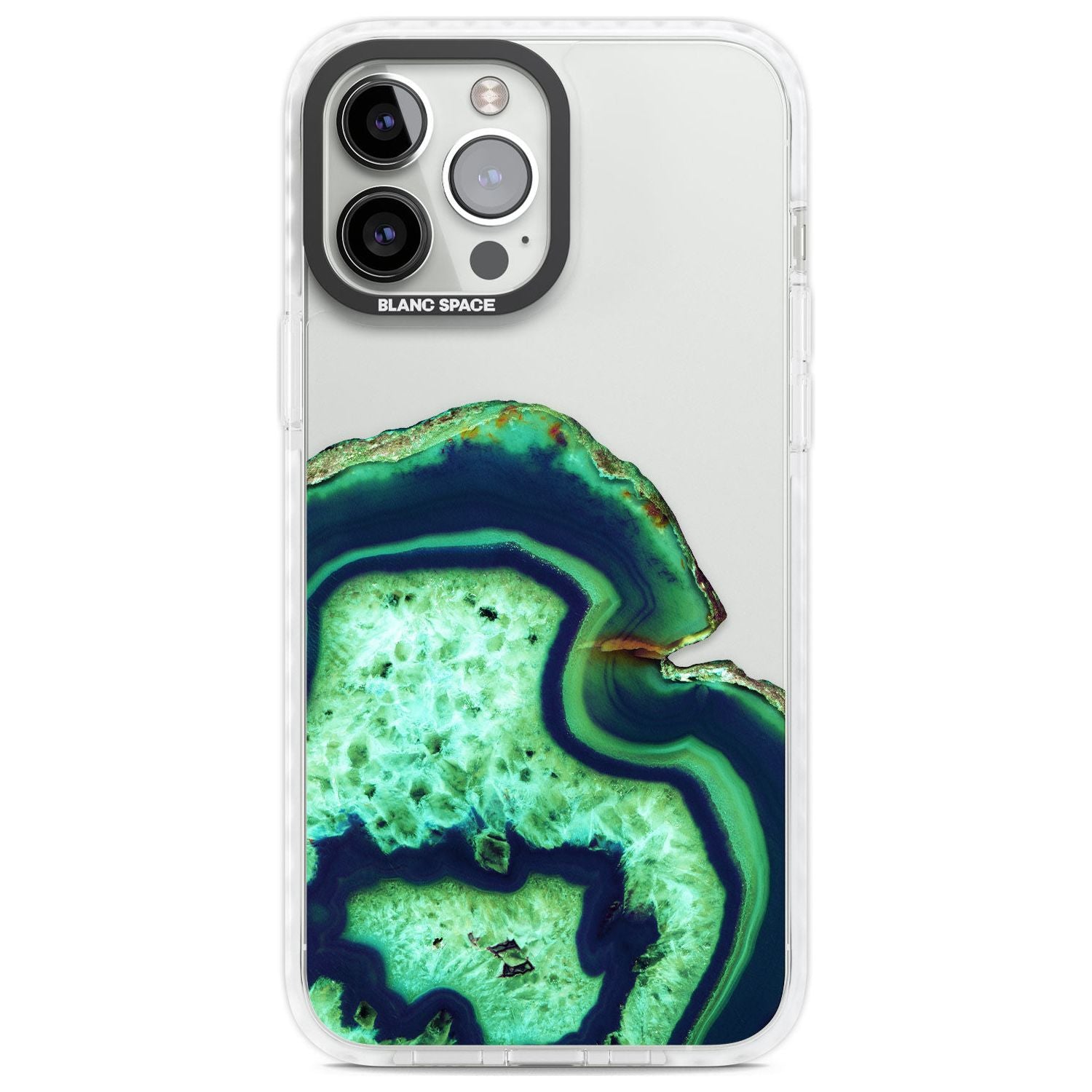 Neon Green & Blue Agate Crystal Transparent Design Phone Case iPhone 13 Pro Max / Impact Case,iPhone 14 Pro Max / Impact Case Blanc Space