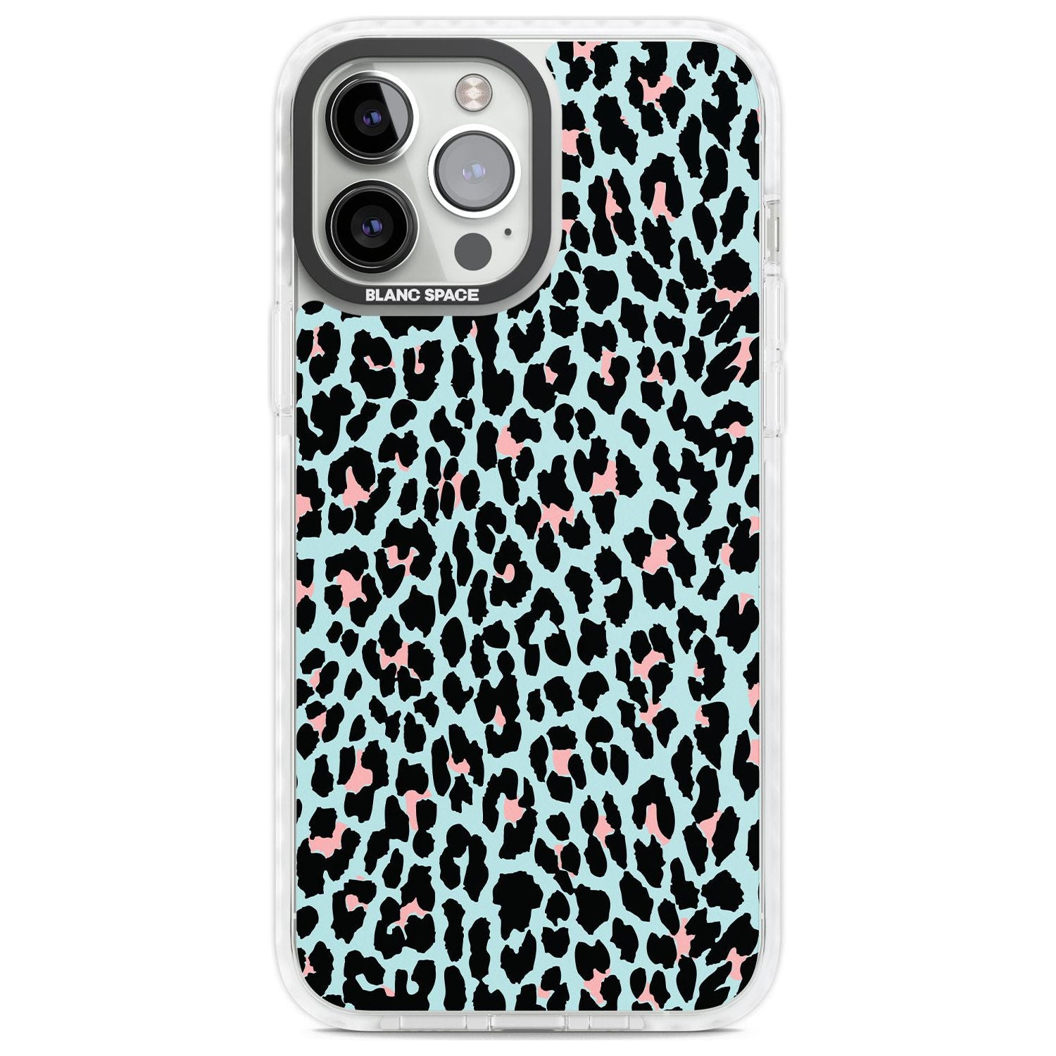 Light Pink on Blue Leopard Print Pattern Phone Case iPhone 13 Pro Max / Impact Case,iPhone 14 Pro Max / Impact Case Blanc Space