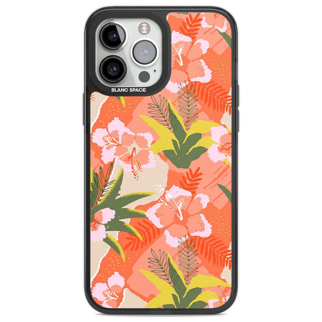 Hawaiian Flowers Abstract Pattern Phone Case iPhone 13 Pro Max / Black Impact Case,iPhone 14 Pro Max / Black Impact Case Blanc Space