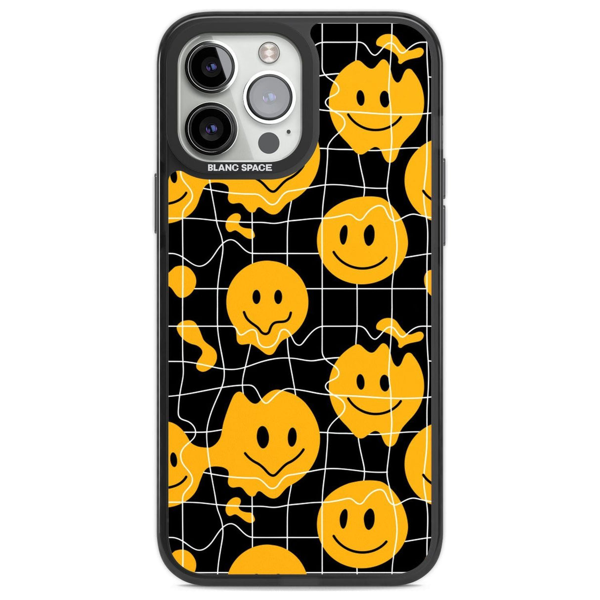 Acid Face Grid Pattern Phone Case iPhone 13 Pro Max / Black Impact Case,iPhone 14 Pro Max / Black Impact Case Blanc Space