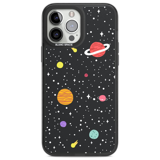 Cute Cartoon Planets Phone Case iPhone 13 Pro Max / Black Impact Case,iPhone 14 Pro Max / Black Impact Case Blanc Space