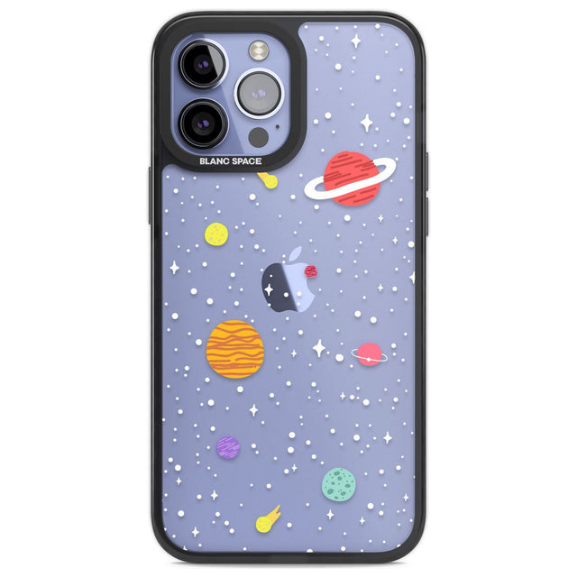 Cute Cartoon Planets (Clear) Phone Case iPhone 13 Pro Max / Black Impact Case,iPhone 14 Pro Max / Black Impact Case Blanc Space
