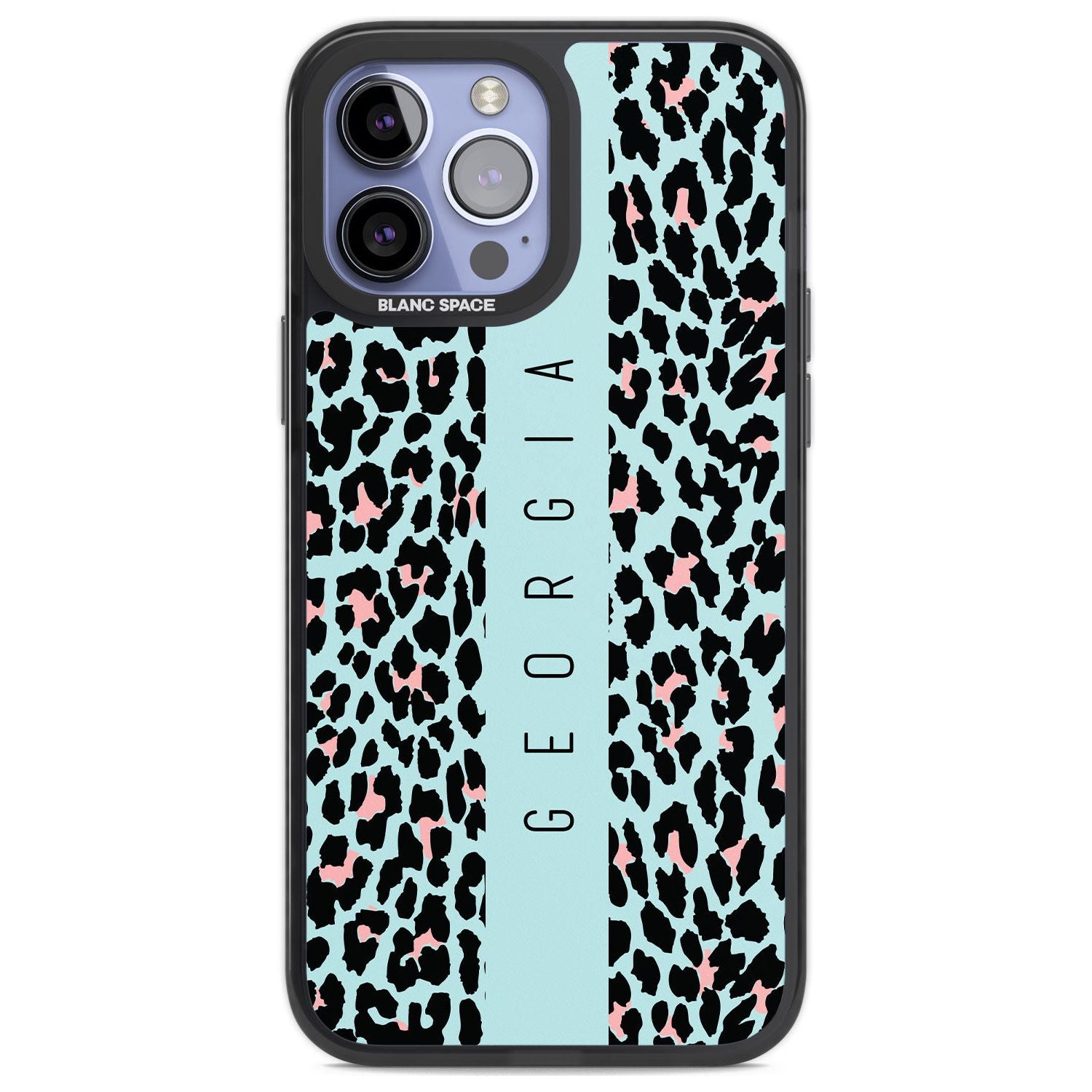Personalised Blue Leopard Spots Custom Phone Case iPhone 13 Pro Max / Black Impact Case,iPhone 14 Pro Max / Black Impact Case Blanc Space