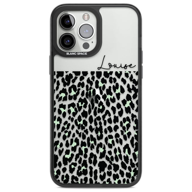 Personalised Seafoam Green & Cursive Leopard Spots Custom Phone Case iPhone 13 Pro Max / Black Impact Case,iPhone 14 Pro Max / Black Impact Case Blanc Space