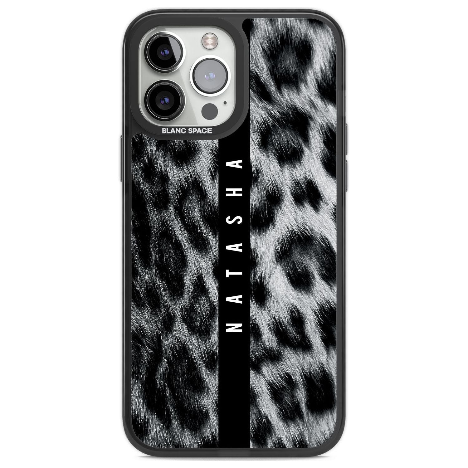 Personalised Snow Leopard Print Custom Phone Case iPhone 13 Pro Max / Black Impact Case,iPhone 14 Pro Max / Black Impact Case Blanc Space