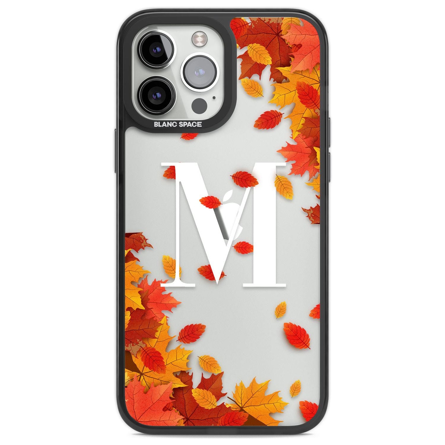Personalised Monogram Autumn Leaves Custom Phone Case iPhone 13 Pro Max / Black Impact Case,iPhone 14 Pro Max / Black Impact Case Blanc Space