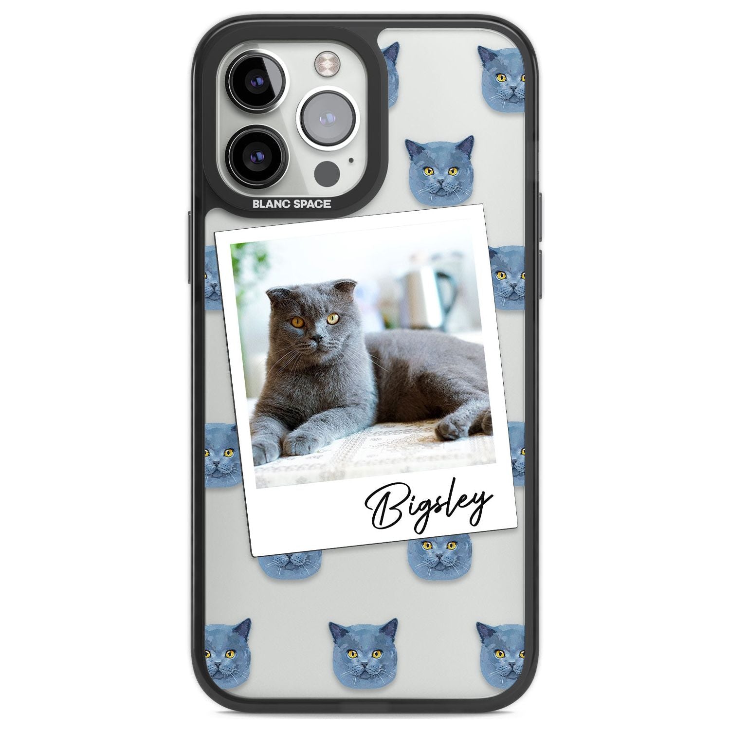 Personalised English Blue Cat Photo Custom Phone Case iPhone 13 Pro Max / Black Impact Case,iPhone 14 Pro Max / Black Impact Case Blanc Space