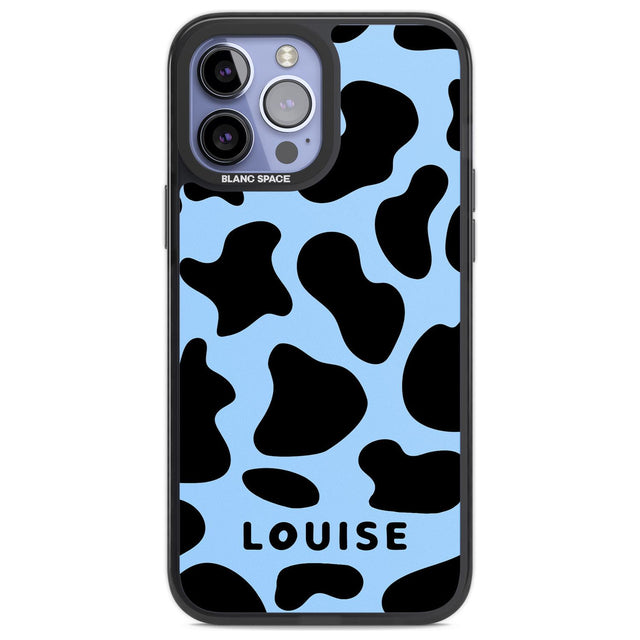 Personalised Blue and Black Cow Print Custom Phone Case iPhone 13 Pro Max / Black Impact Case,iPhone 14 Pro Max / Black Impact Case Blanc Space