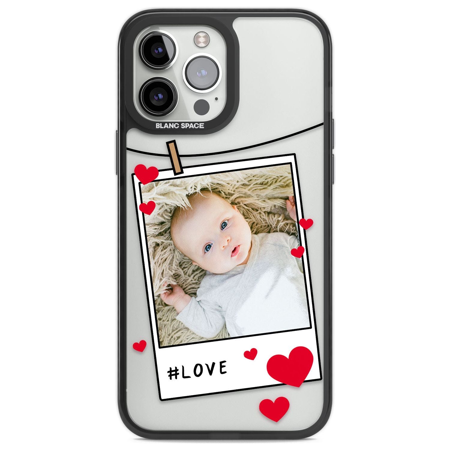 Personalised Love Instant Film Photo Custom Phone Case iPhone 13 Pro Max / Black Impact Case,iPhone 14 Pro Max / Black Impact Case Blanc Space