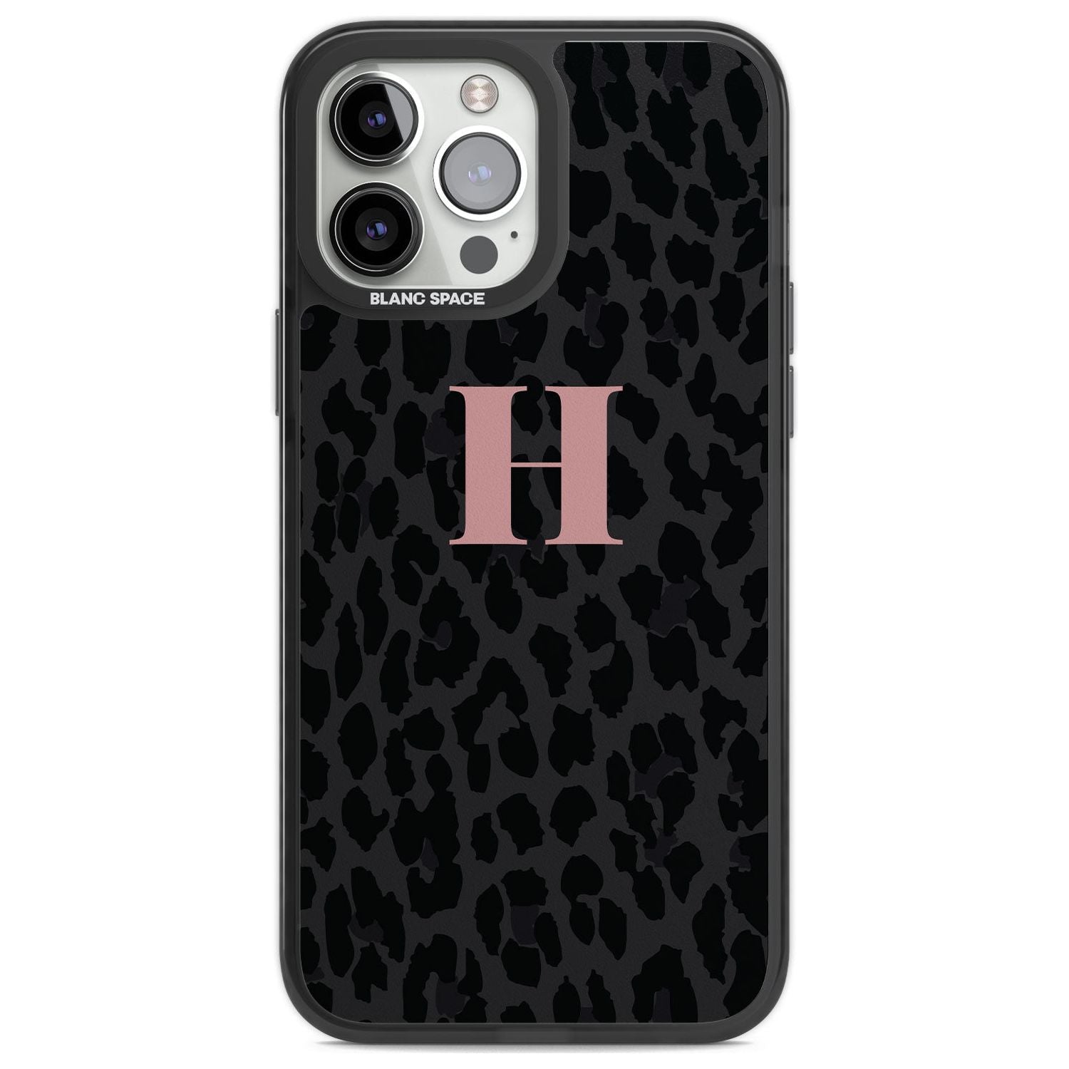 Personalised Small Pink Leopard Monogram Custom Phone Case iPhone 13 Pro Max / Black Impact Case,iPhone 14 Pro Max / Black Impact Case Blanc Space