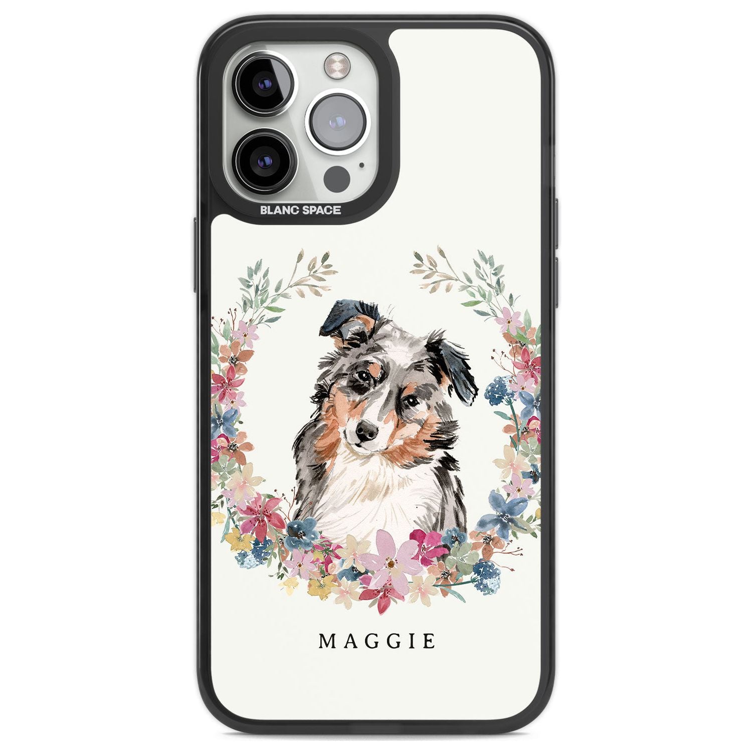 Personalised Australian Shepherd Watercolour Dog Portrait Custom Phone Case iPhone 13 Pro Max / Black Impact Case,iPhone 14 Pro Max / Black Impact Case Blanc Space