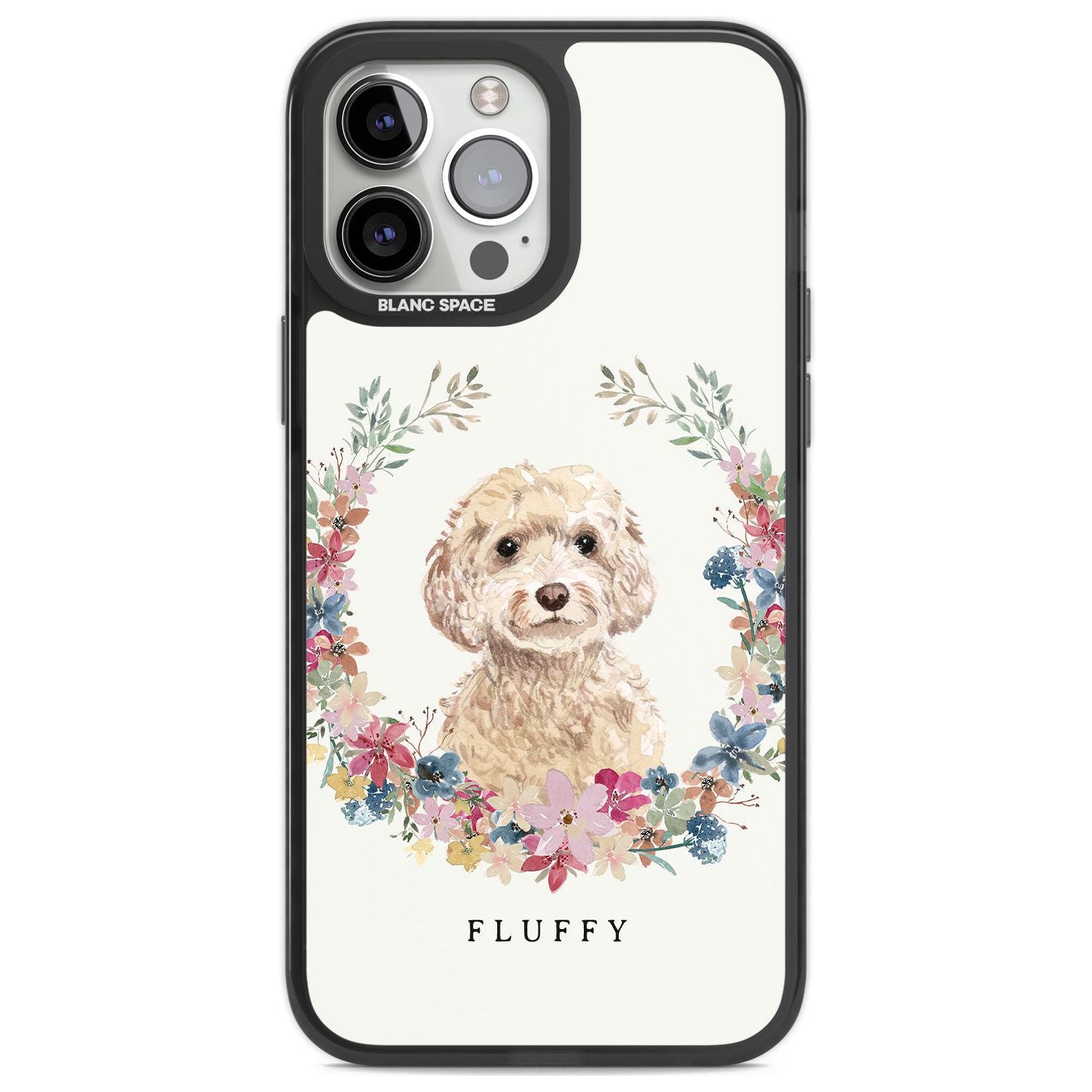 Personalised Champagne Cockapoo - Watercolour Dog Portrait Custom Phone Case iPhone 13 Pro Max / Black Impact Case,iPhone 14 Pro Max / Black Impact Case Blanc Space