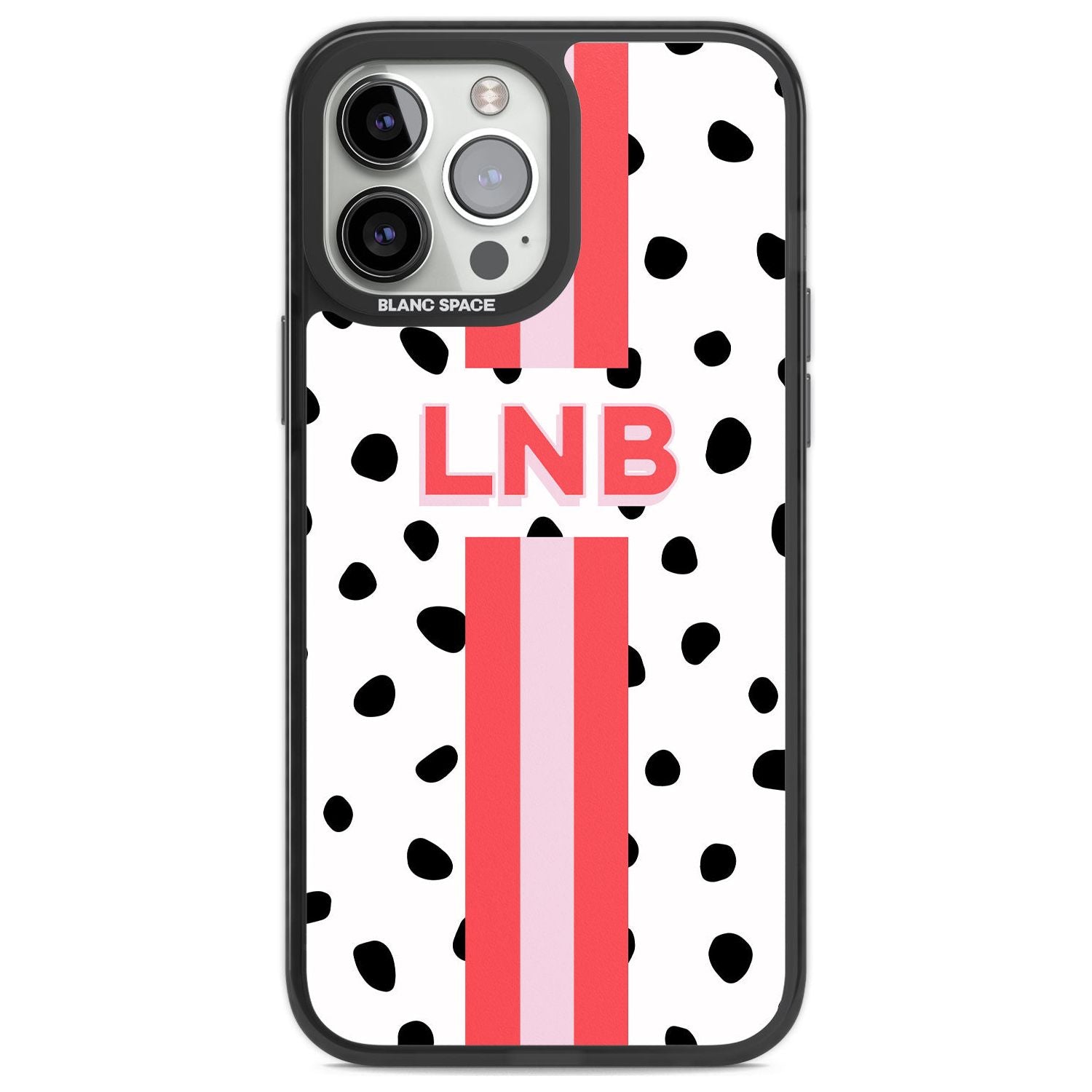 Personalised Polka & Pink Stripe Custom Phone Case iPhone 13 Pro Max / Black Impact Case,iPhone 14 Pro Max / Black Impact Case Blanc Space