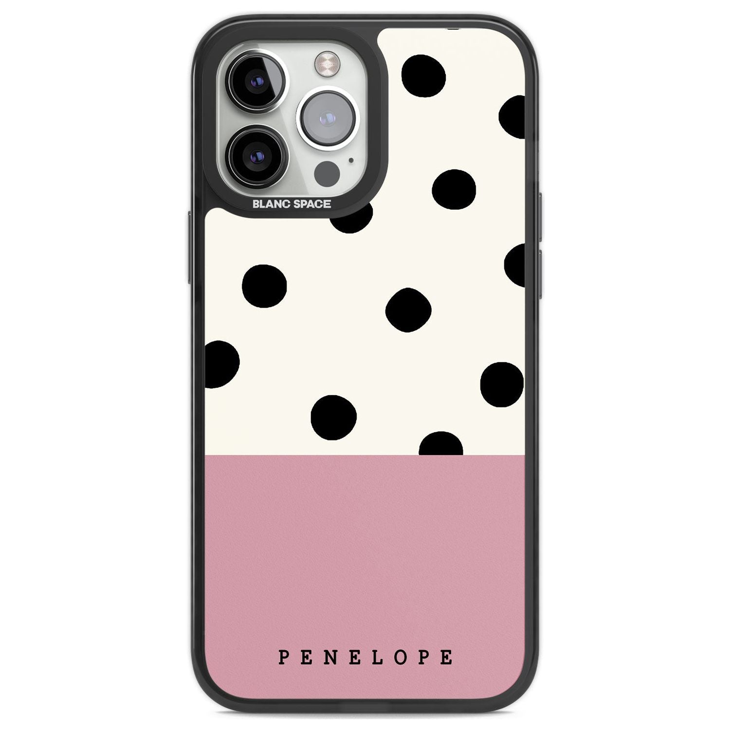 Personalised Pink Border Polka Dot Custom Phone Case iPhone 13 Pro Max / Black Impact Case,iPhone 14 Pro Max / Black Impact Case Blanc Space