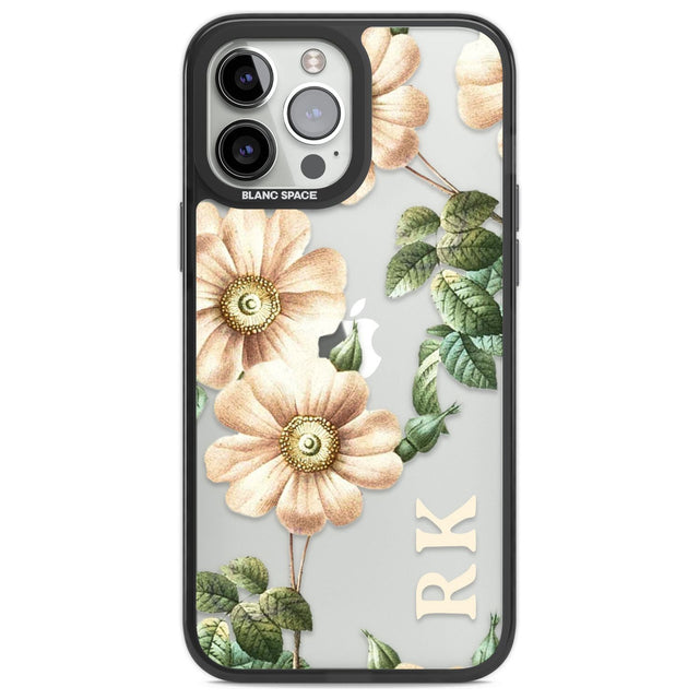 Personalised Clear Vintage Floral Cream Anemones Custom Phone Case iPhone 13 Pro Max / Black Impact Case,iPhone 14 Pro Max / Black Impact Case Blanc Space
