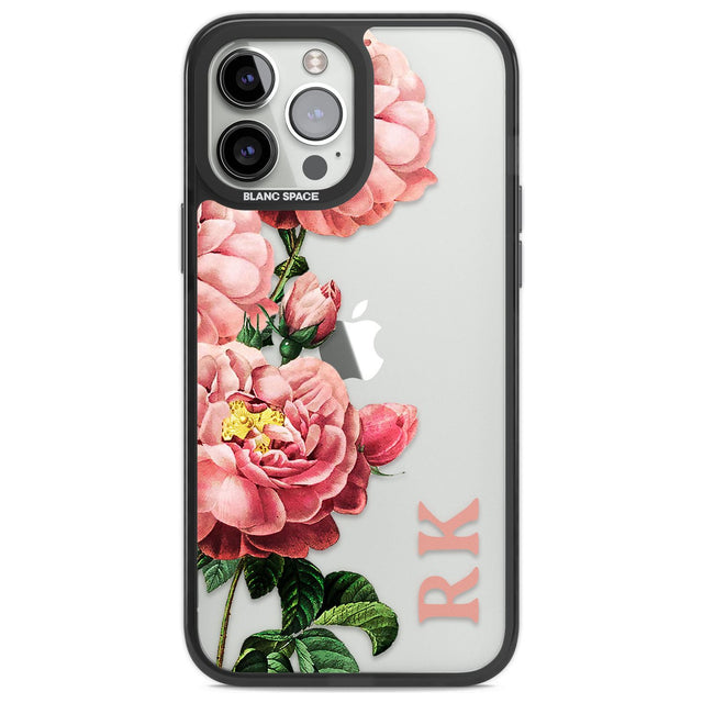 Personalised Clear Vintage Floral Pink Peonies Custom Phone Case iPhone 13 Pro Max / Black Impact Case,iPhone 14 Pro Max / Black Impact Case Blanc Space