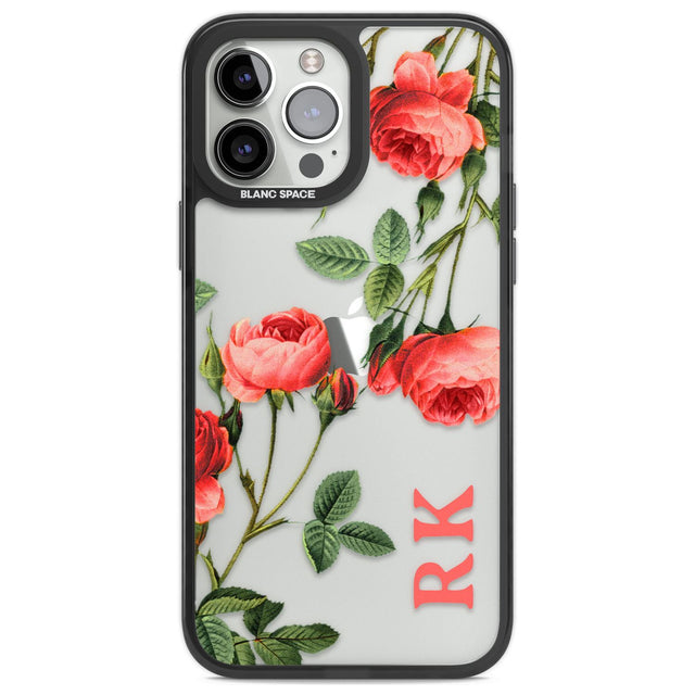 Personalised Clear Vintage Floral Pink Roses Custom Phone Case iPhone 13 Pro Max / Black Impact Case,iPhone 14 Pro Max / Black Impact Case Blanc Space