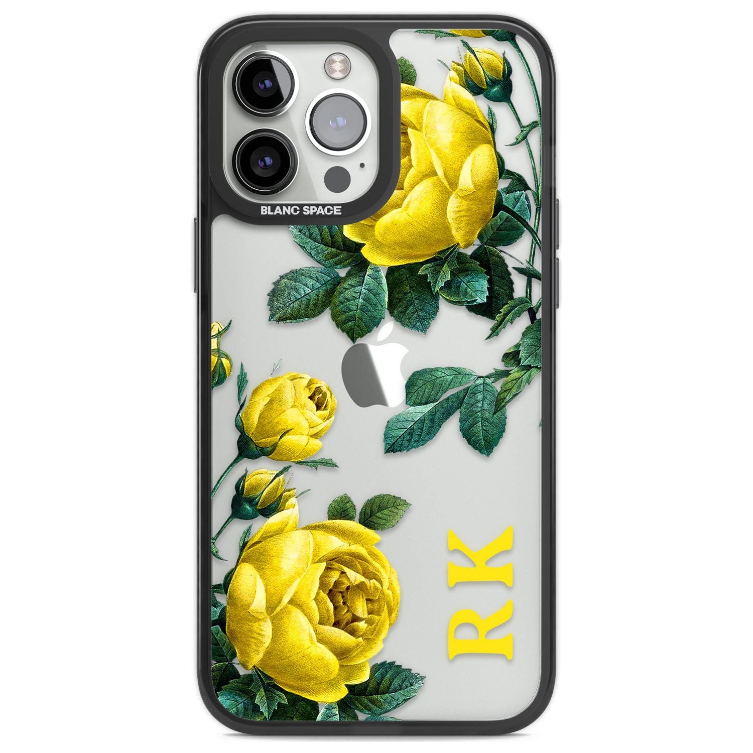 Personalised Clear Vintage Floral Yellow Roses Custom Phone Case iPhone 13 Pro Max / Black Impact Case,iPhone 14 Pro Max / Black Impact Case Blanc Space