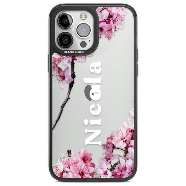 Personalised Cherry Blossoms with Text Custom Phone Case iPhone 13 Pro Max / Black Impact Case,iPhone 14 Pro Max / Black Impact Case Blanc Space