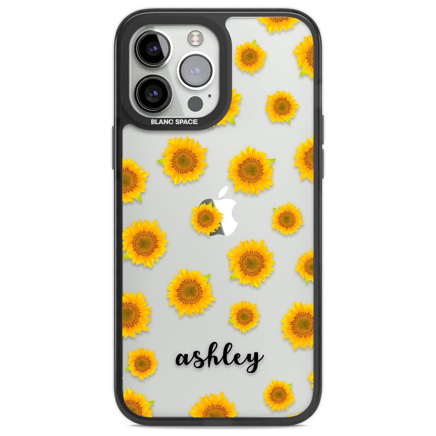 Personalised Sunflowers & Cursive Custom Phone Case iPhone 13 Pro Max / Black Impact Case,iPhone 14 Pro Max / Black Impact Case Blanc Space