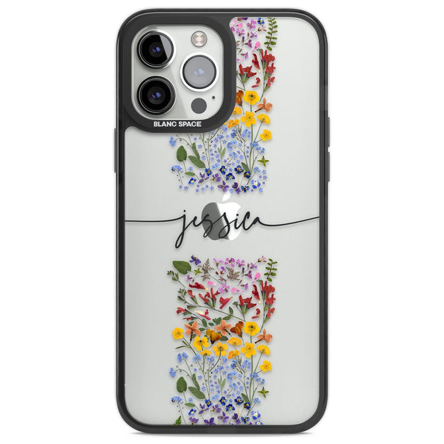 Personalised Wildflower Floral Stripe Personalised Custom Phone Case iPhone 13 Pro Max / Black Impact Case,iPhone 14 Pro Max / Black Impact Case Blanc Space