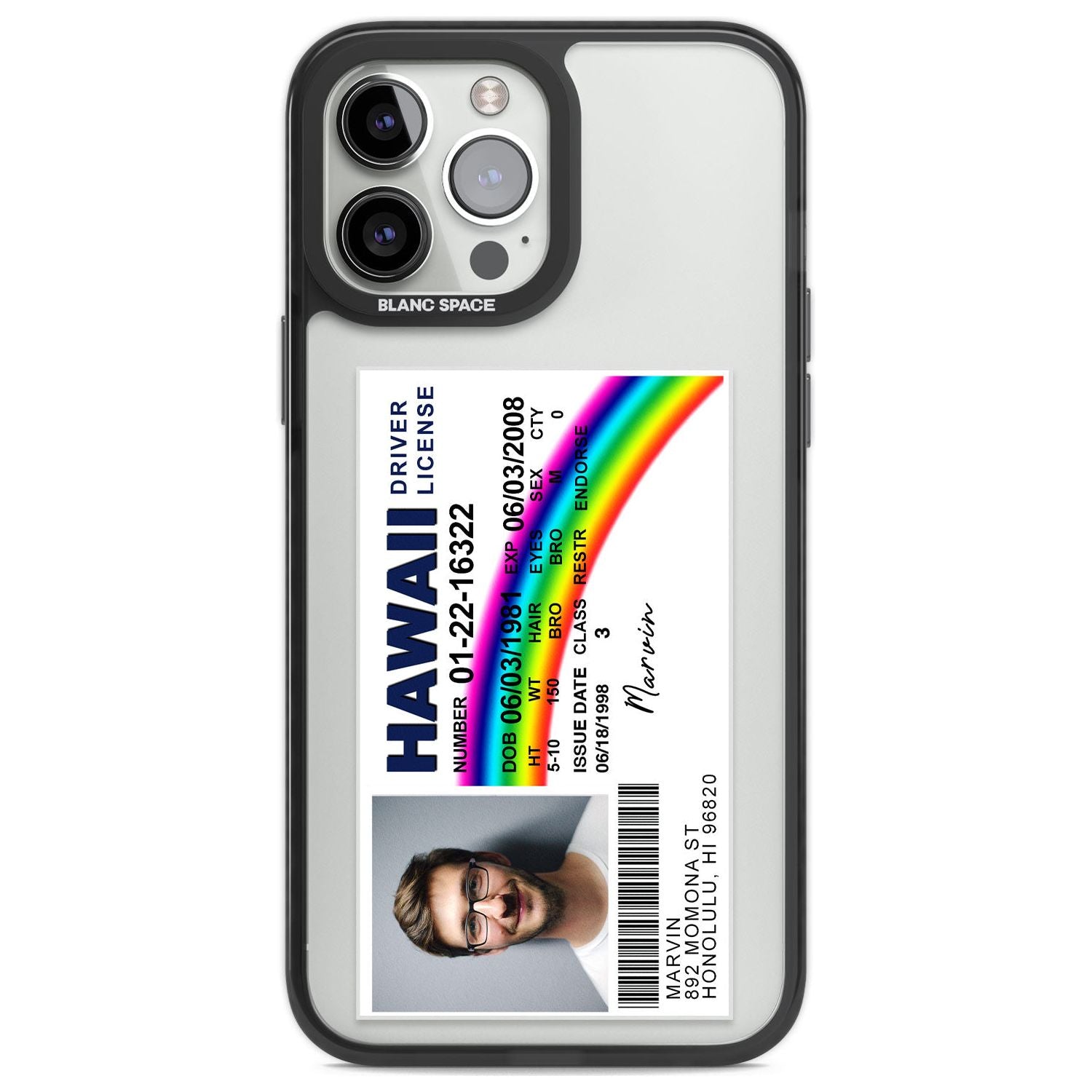 Personalised Hawaii Driving License Custom Phone Case iPhone 13 Pro Max / Black Impact Case,iPhone 14 Pro Max / Black Impact Case Blanc Space