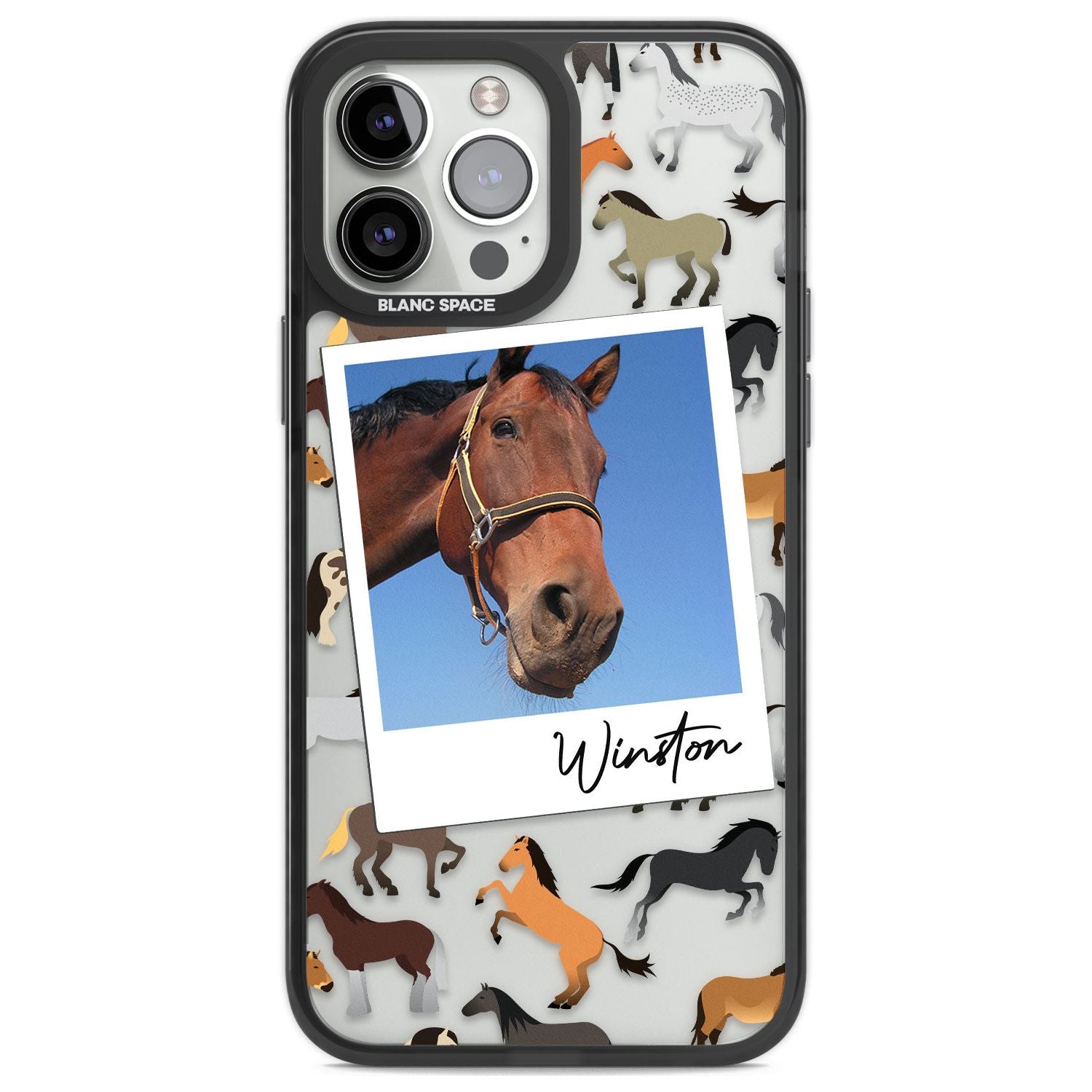 Personalised Horse Polaroid Custom Phone Case iPhone 13 Pro Max / Black Impact Case,iPhone 14 Pro Max / Black Impact Case Blanc Space