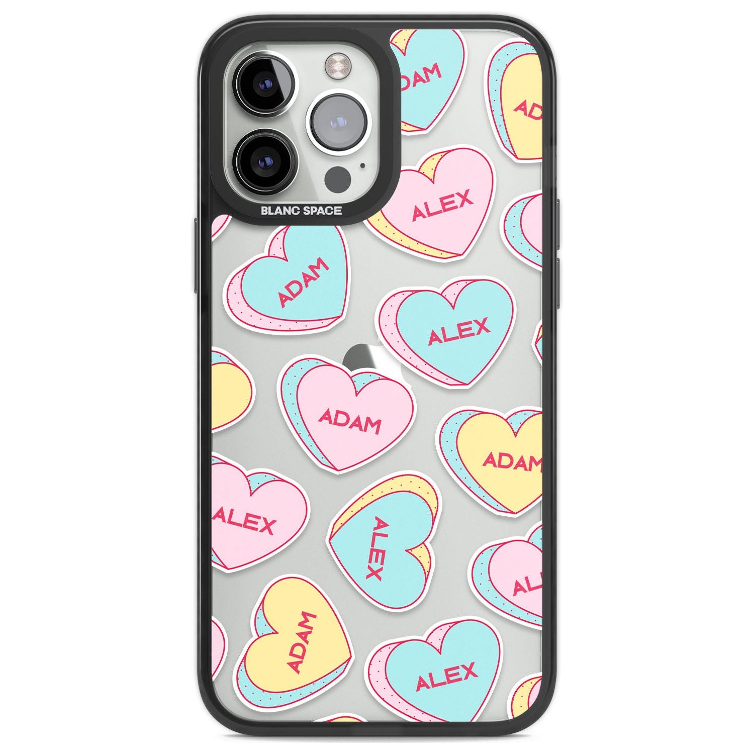 Personalised Text Love Hearts Custom Phone Case iPhone 13 Pro Max / Black Impact Case,iPhone 14 Pro Max / Black Impact Case Blanc Space