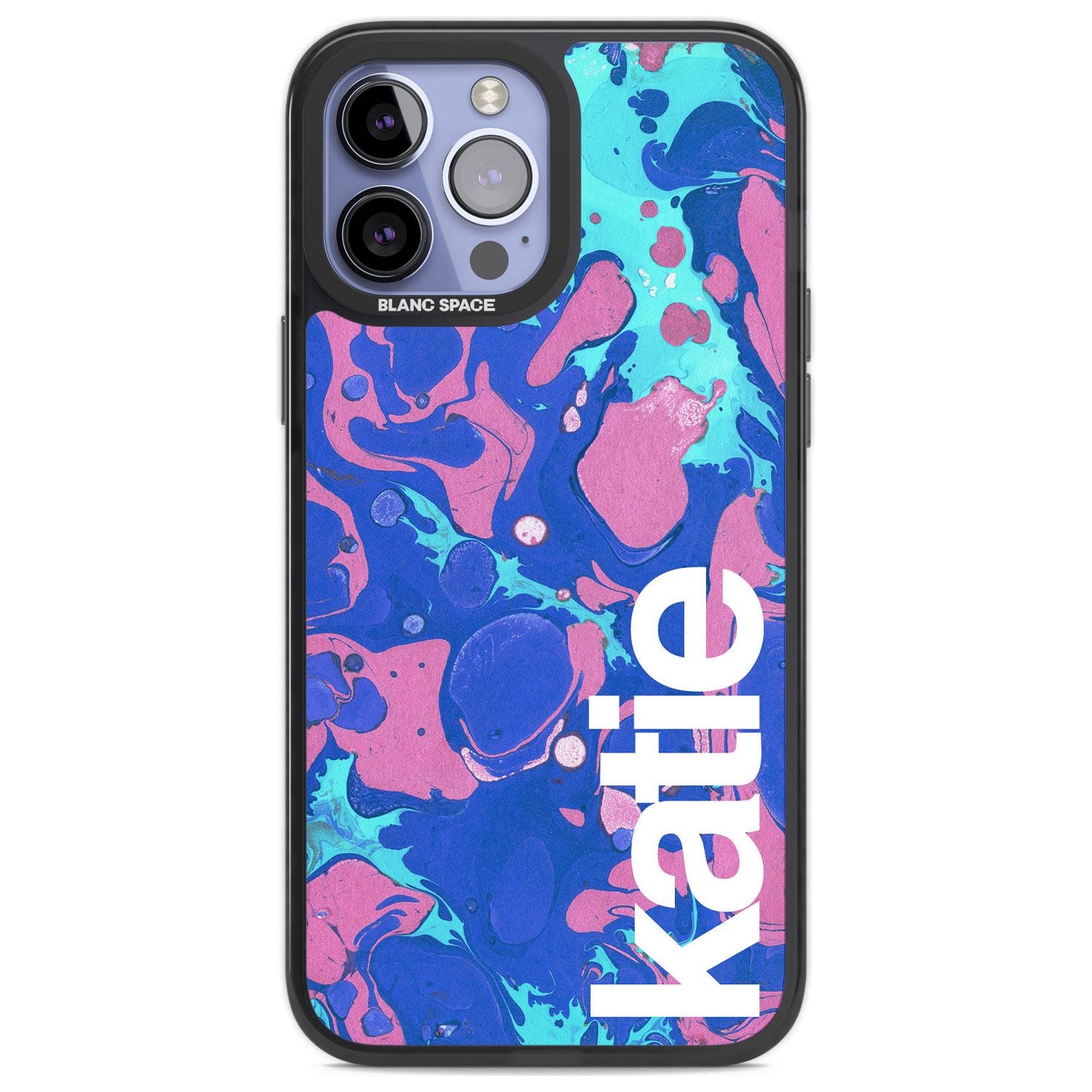 Personalised Navy, Turquoise + Purple - Marbled Custom Phone Case iPhone 13 Pro Max / Black Impact Case,iPhone 14 Pro Max / Black Impact Case Blanc Space