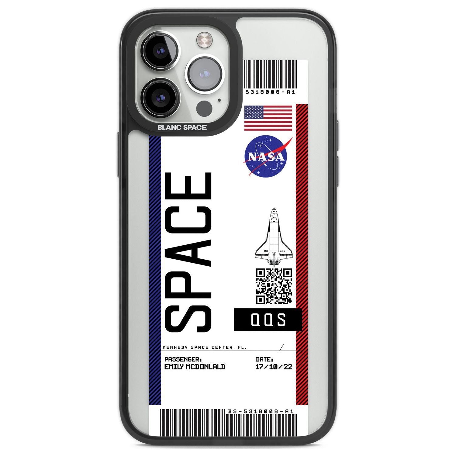 Personalised NASA Boarding Pass (Light) Custom Phone Case iPhone 13 Pro Max / Black Impact Case,iPhone 14 Pro Max / Black Impact Case Blanc Space