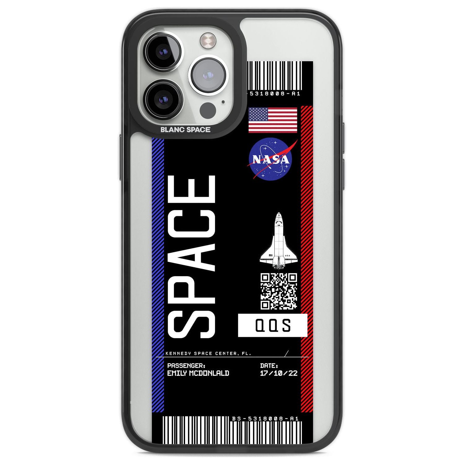 Personalised NASA Boarding Pass (Dark) Custom Phone Case iPhone 13 Pro Max / Black Impact Case,iPhone 14 Pro Max / Black Impact Case Blanc Space