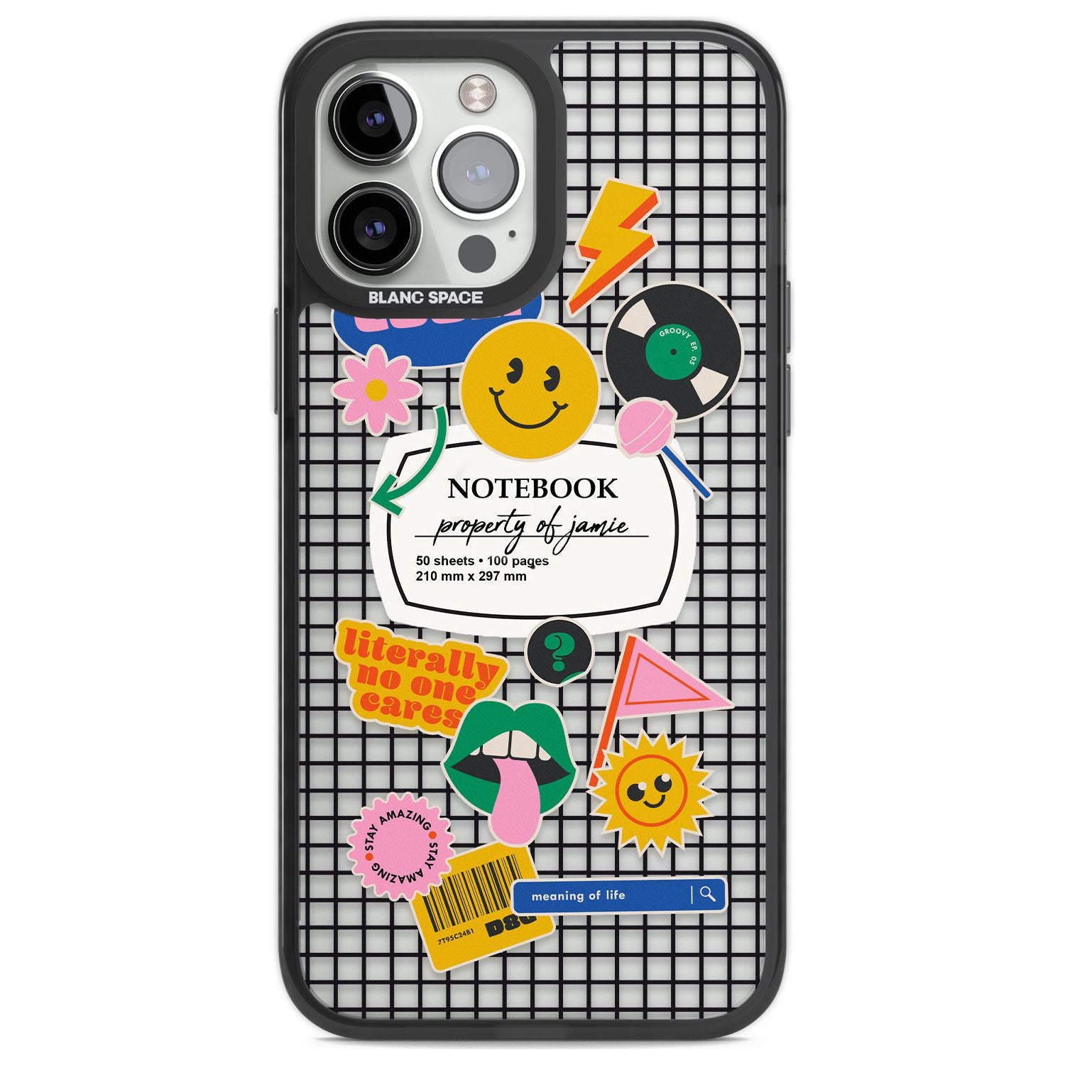 Personalised Sticker Mix on Grid Custom Phone Case iPhone 13 Pro Max / Black Impact Case,iPhone 14 Pro Max / Black Impact Case Blanc Space