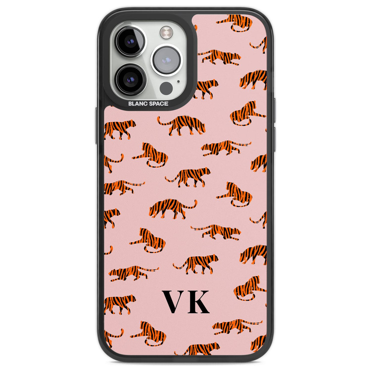 Personalised Safari Tiger Pattern on Pink Custom Phone Case iPhone 13 Pro Max / Black Impact Case,iPhone 14 Pro Max / Black Impact Case Blanc Space