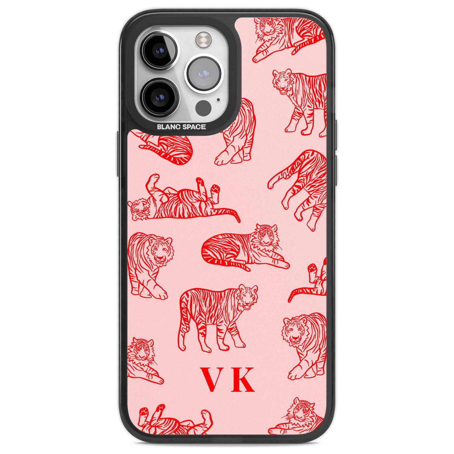 Personalised Red Tiger Outlines on Pink Custom Phone Case iPhone 13 Pro Max / Black Impact Case,iPhone 14 Pro Max / Black Impact Case Blanc Space