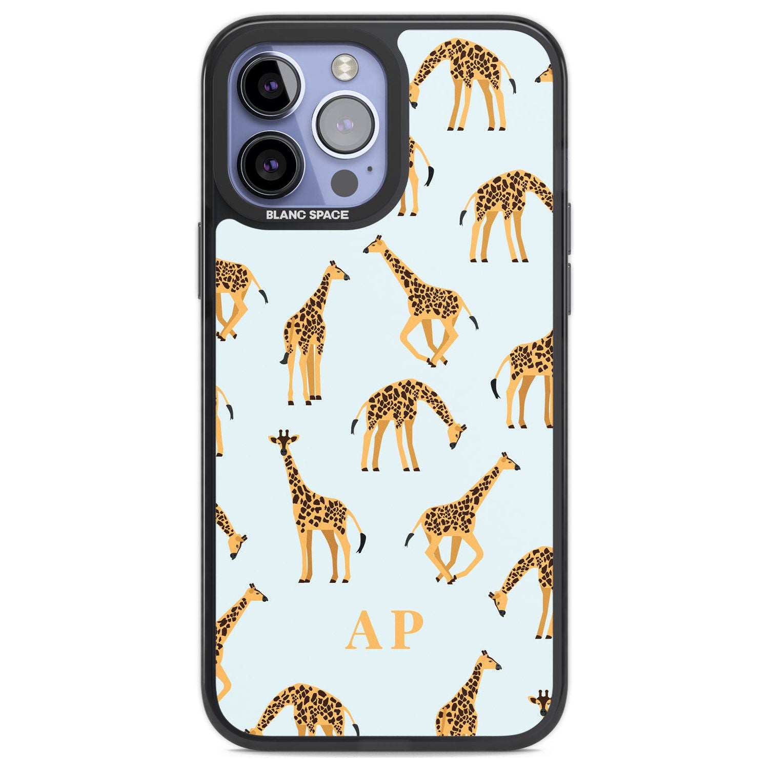 Personalised Safari Giraffe Pattern on Blue Custom Phone Case iPhone 13 Pro Max / Black Impact Case,iPhone 14 Pro Max / Black Impact Case Blanc Space