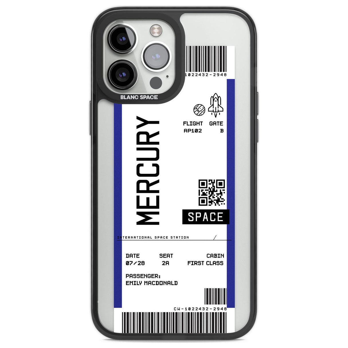 Personalised Mercury Space Travel Ticket Custom Phone Case iPhone 13 Pro Max / Black Impact Case,iPhone 14 Pro Max / Black Impact Case Blanc Space