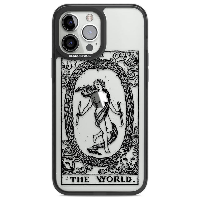 Personalised The World Tarot Card - Transparent Custom Phone Case iPhone 13 Pro Max / Black Impact Case,iPhone 14 Pro Max / Black Impact Case Blanc Space