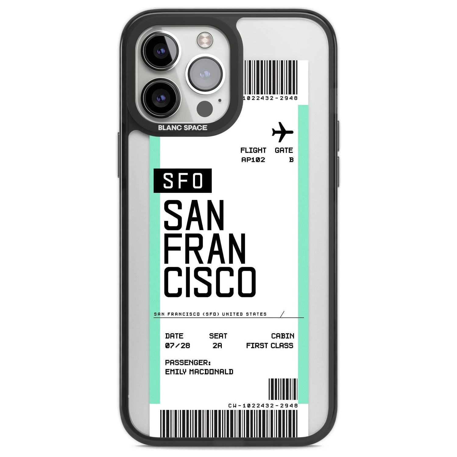 Personalised San Francisco Boarding Pass Custom Phone Case iPhone 13 Pro Max / Black Impact Case,iPhone 14 Pro Max / Black Impact Case Blanc Space