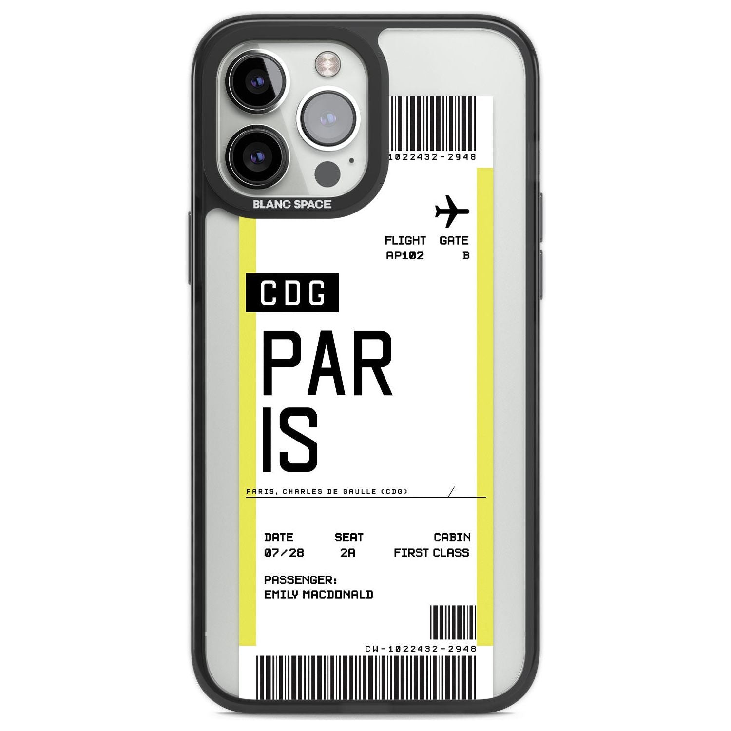 Personalised Paris Boarding Pass Custom Phone Case iPhone 13 Pro Max / Black Impact Case,iPhone 14 Pro Max / Black Impact Case Blanc Space
